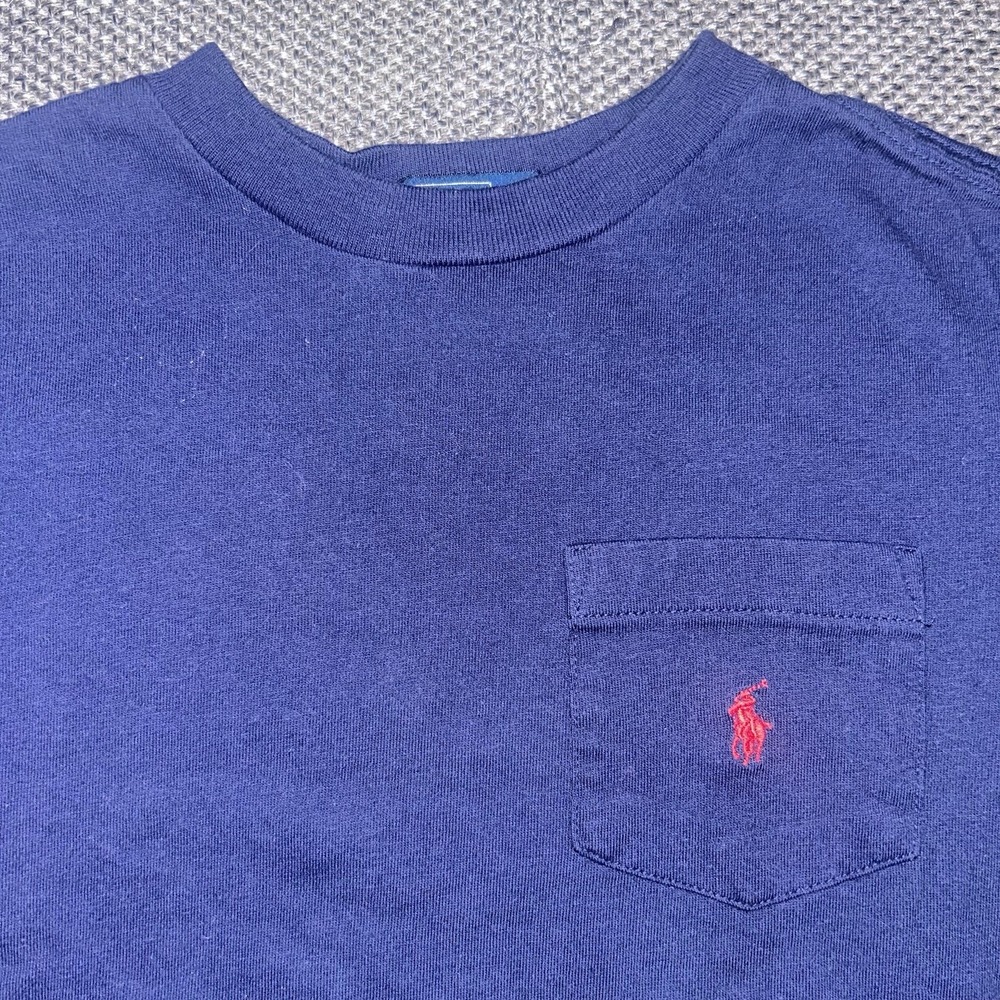 Vintage Polo Ralph Lauren Navy Blue Short Sleeve Pocket T Shirt Boys Size 6